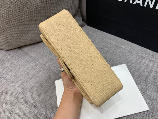 flap bag mini 20cm beige caviar silver hardware