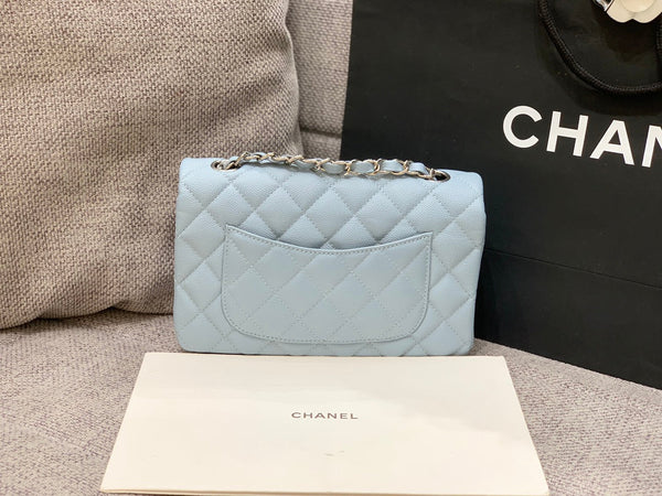 flap bag mini 20cm light cloud blue caviar silver hardware