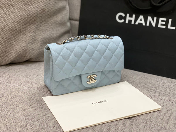 flap bag mini 20cm light cloud blue caviar silver hardware