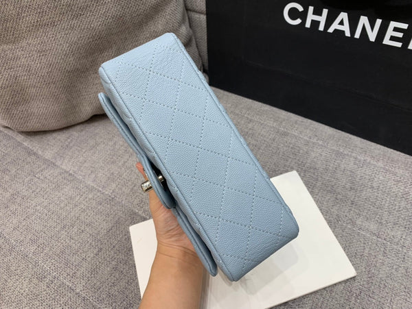 flap bag mini 20cm light cloud blue caviar silver hardware
