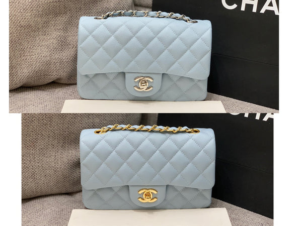 flap bag mini 20cm light cloud blue caviar silver hardware
