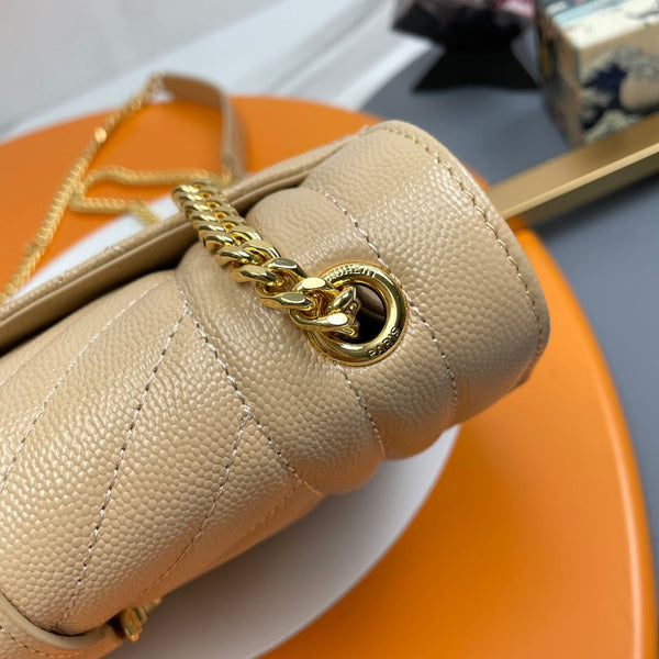 Sac YSL Envelope petit modèle 21 cm cuir grainé beige 285992
