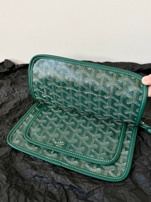 PORTAFOGLIO PLUMET POCKET 20 IN TELA GOYARDINE VERDE E PROFILI IN AGNELLO