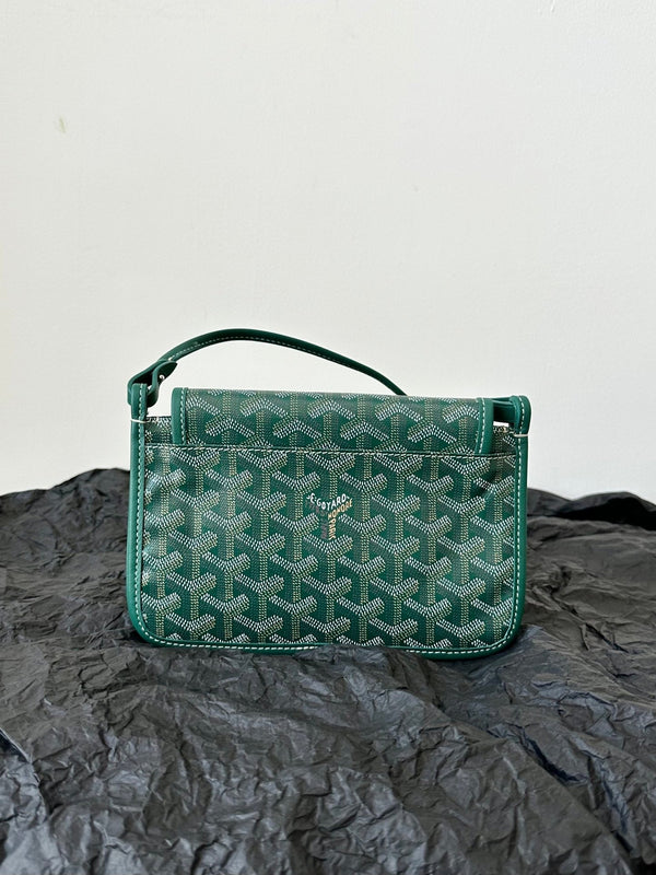 PORTAFOGLIO PLUMET POCKET 20 IN TELA GOYARDINE VERDE E PROFILI IN AGNELLO