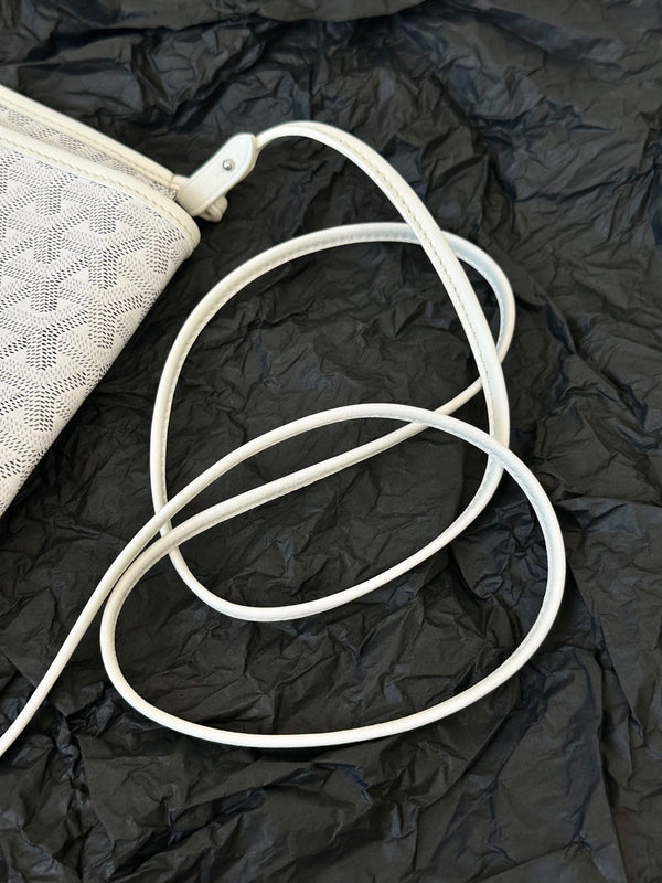 PORTAFOGLIO PLUMET POCKET 20 IN TELA GOYARDINE BIANCA E FINITURE IN PELLE DI AGNELLO