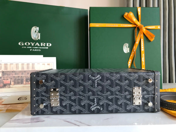 BORSA GRAND HÔTEL TRUNK 24 IN TELA GOYARDINE GRIGIA NERA E PELLE DI VITELLO