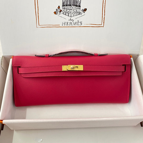 HM Kelly Cut 31 Pelle Epsom rosa cremisi con finiture dorate 229060