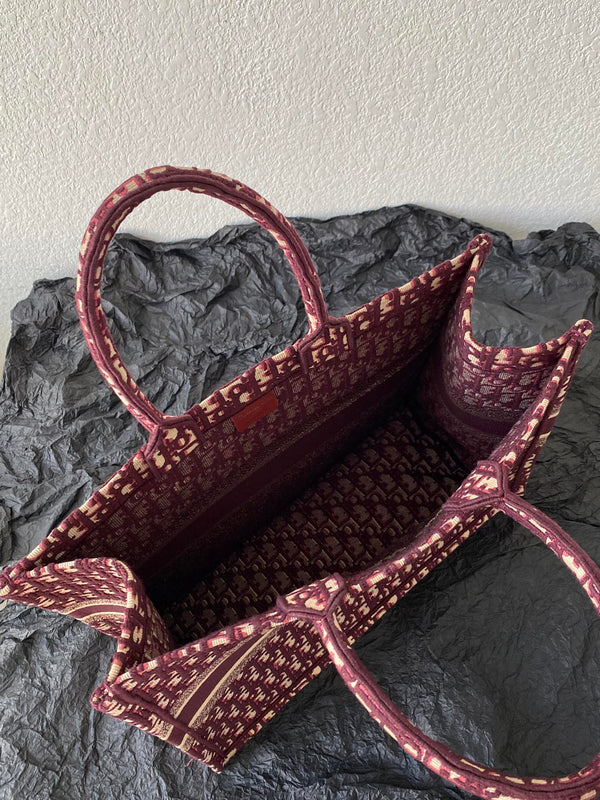 Large CD Book Tote 42cm Burgundy Retro Style D Letter Embroidery