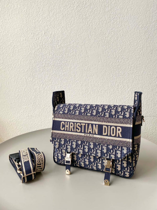 BORSA DIORCAMP MEDIA 28 RICAMO BLU OBLIQUO