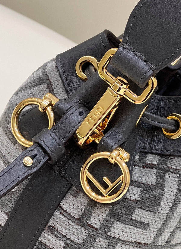 BORSA MON TRESOR MINI 18 IN TESSUTO FF NERO GRIGIO MISTO CON FERRAMENTA ORO