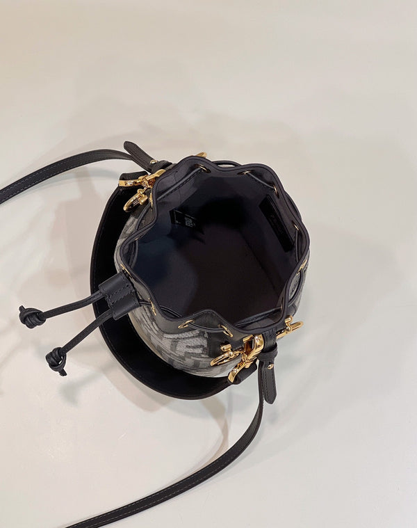 BORSA MON TRESOR MINI 18 IN TESSUTO FF NERO GRIGIO MISTO CON FERRAMENTA ORO