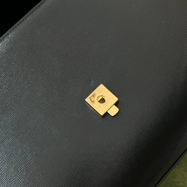 BORSA MEDIA CON MANICO SUPERIORE HORSEBIT 1955 29 IN PELLE DI VITELLO NERA E FERRAMENTA ORO