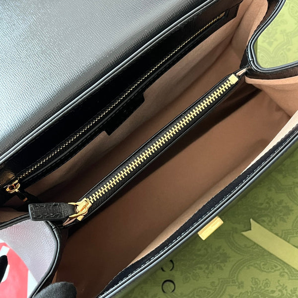 BORSA MEDIA CON MANICO SUPERIORE HORSEBIT 1955 29 IN PELLE DI VITELLO NERA E FERRAMENTA ORO