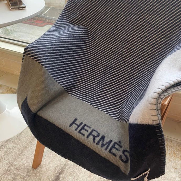 HM Riviera Blanket Blue White Wool Cashmere