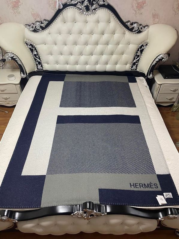 HM Riviera Blanket Blue White Wool Cashmere