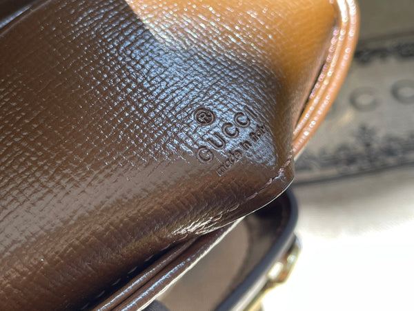 BORSA GG 12 HORSEBIT 1955 SUPER MINI IN TELA BEIGE E PELLE DI VITELLO EBANO