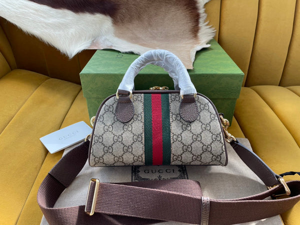 BORSA A TRACOLLA OPHIDIA GG SMALL 21 IN TELA SUPREMA BEIGE ED EBANO