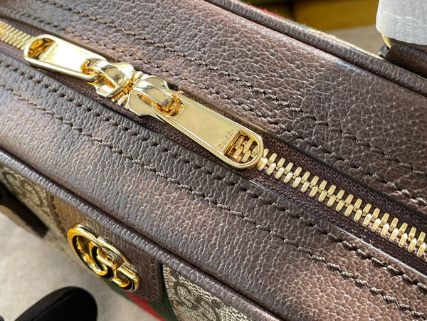 BORSA A TRACOLLA OPHIDIA GG SMALL 21 IN TELA SUPREMA BEIGE ED EBANO