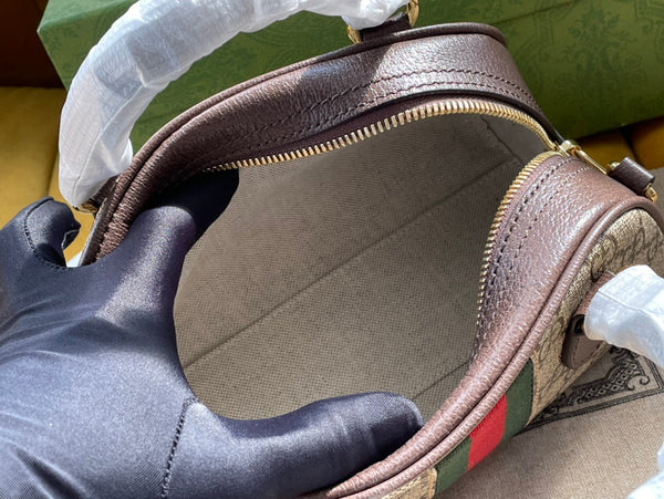 BORSA A TRACOLLA OPHIDIA GG SMALL 21 IN TELA SUPREMA BEIGE ED EBANO