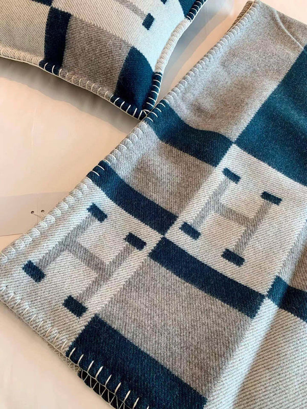 HM Avalon Throw Blanket Blue Grey Wool Cashmere