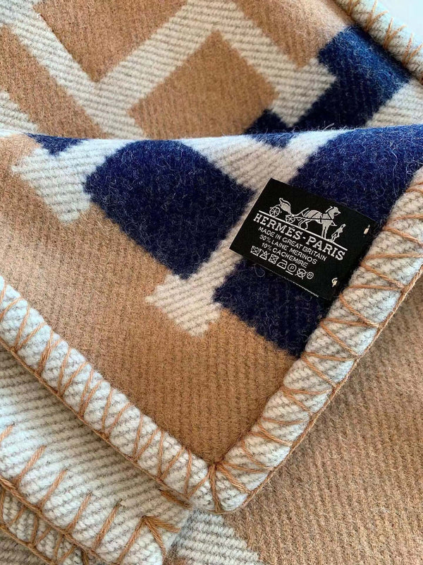 HM Avalon Throw Blanket Brown Blue Wool Cashmere