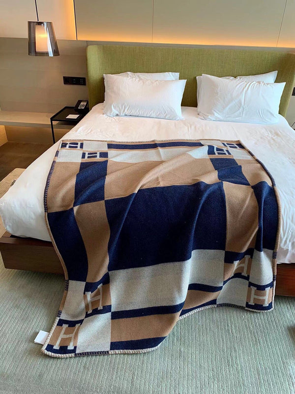HM Avalon Throw Blanket Brown Blue Wool Cashmere