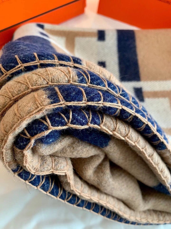 HM Avalon Throw Blanket Brown Blue Wool Cashmere