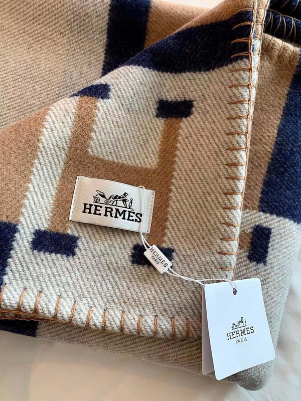 HM Avalon Throw Blanket Brown Blue Wool Cashmere