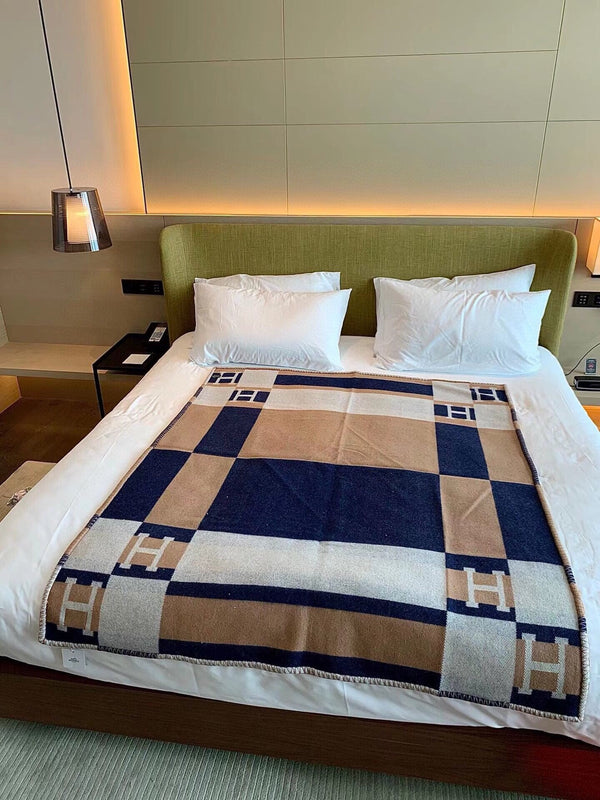 HM Avalon Throw Blanket Brown Blue Wool Cashmere