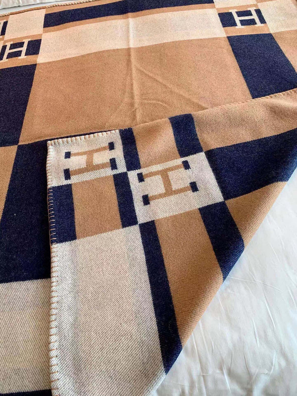 HM Avalon Throw Blanket Brown Blue Wool Cashmere