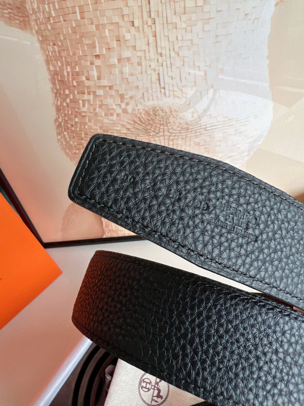 FIBBIA PER CINTURA HM H D'ANCRE E CINTURINO REVERSIBILE IN PELLE NERA 38 MM FERRAMENTA IN ARGENTO