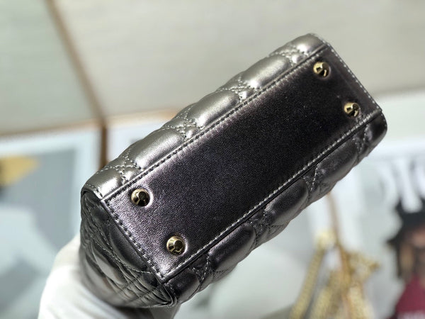 mini lady 17 viola scuro metallizzato in pelle di agnello