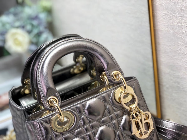 mini lady 17 viola scuro metallizzato in pelle di agnello