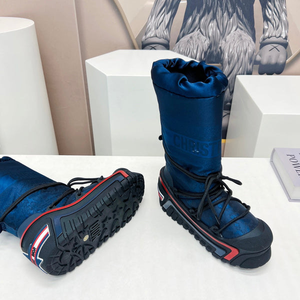 CD Platform Snow Boots Dark Blue Cowhide Nylon Fabric 539653