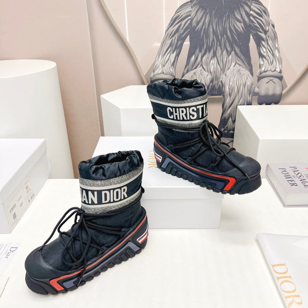 CD Snow Ankle Boots Black Red Cowhide Nylon Fabric 539658