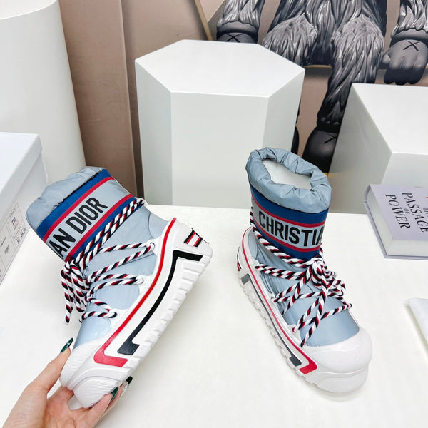 CD Snow Ankle Boots Light Blue Cowhide Nylon Fabric 539659