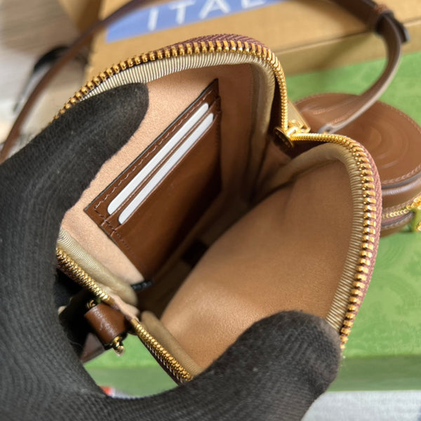 MINI BAG 17 IN VITELLO MARRONE E TELA BEIGE