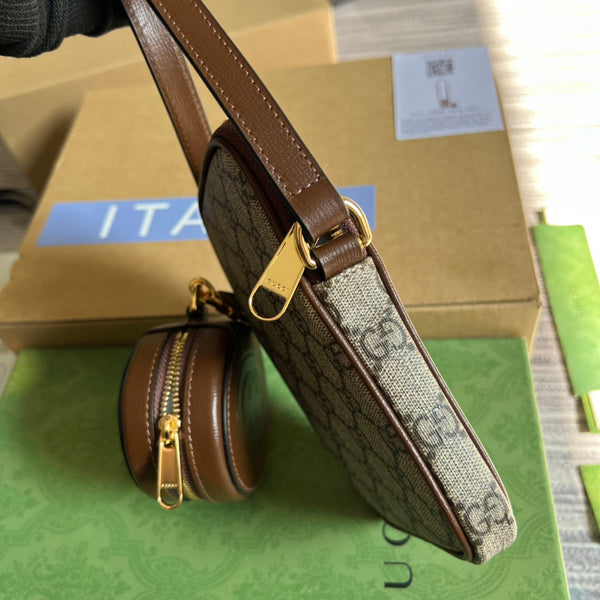 MINI BAG 17 IN VITELLO MARRONE E TELA BEIGE