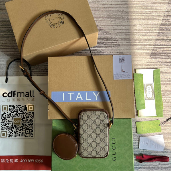 MINI BAG 17 IN VITELLO MARRONE E TELA BEIGE