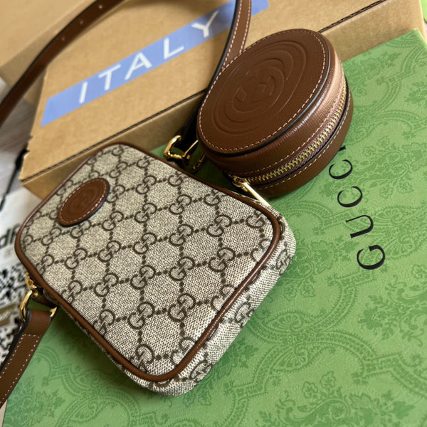 MINI BAG 17 IN VITELLO MARRONE E TELA BEIGE