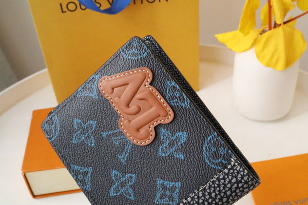 LV Logo Slender Wallet Black Blue Monogram Canvas 182771