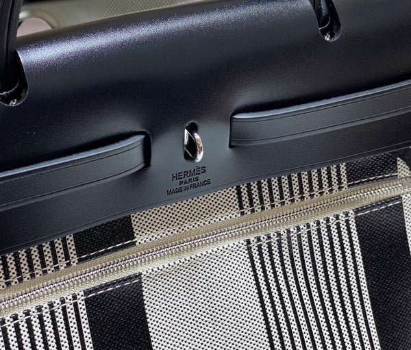 Herbag 31 Toile White Black Canvas Black Cowhide Leather