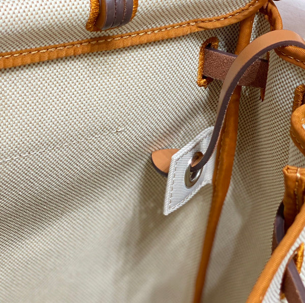 HM Pegase Pop Herbag Zip 31 White Blue Canvas Black Cowhide Leather