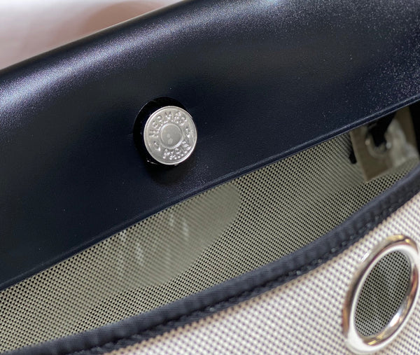 HM Pegase Pop Herbag Zip 31 White Blue Canvas Black Cowhide Leather