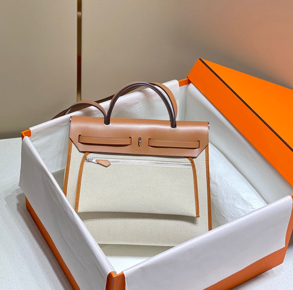 Herbag 31 Toile White Canvas Gold Pelle di vacchetta