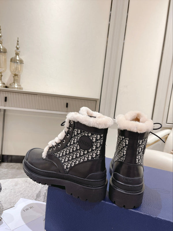 Stivaletto CD Explorer 50mm Nero Bianco Fodera in pile Tessuto jacquard obliquo e pelle bovina