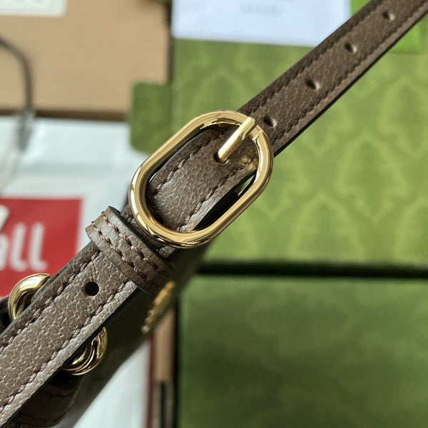 Borsa a tracolla piccola GG Ophidia 21 cm in tela beige marrone scuro