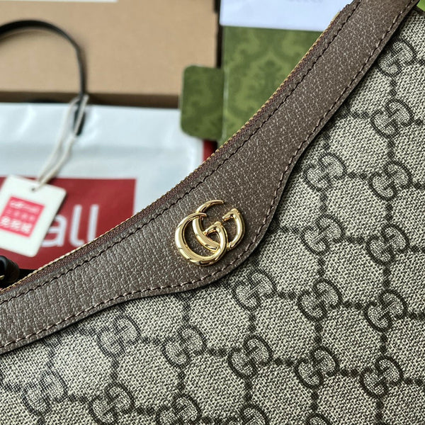 Borsa a tracolla piccola GG Ophidia 21 cm in tela beige marrone scuro