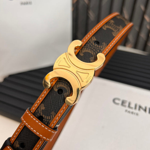 CEL 25mm Triomphe Belt in Taurillon Brown Black Canvas 176291