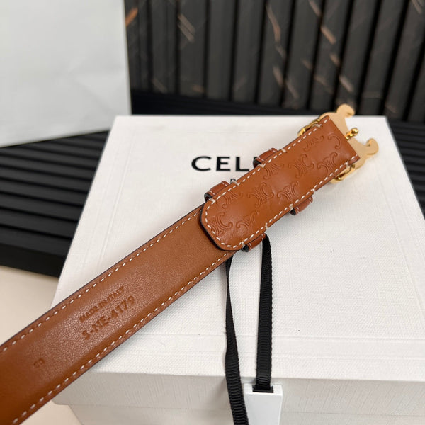 CL TRIOMPHE 25 MM BELT IN ORANGE CALFSKIN GOLD HARDWARE